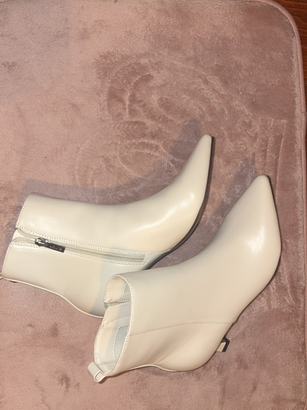 Unisa Cream Pointed-Toe Ankle Booties with Side Zipper